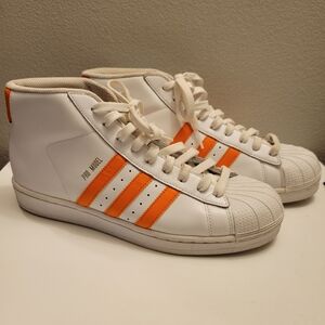 Adidas Pro Model White Orange Lace Up High Top Sneakers
